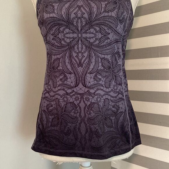 Athleta Gray & Black Medallion Print Harmonious Tank Top with Shelf Bra Sz S - Picture 3 of 9